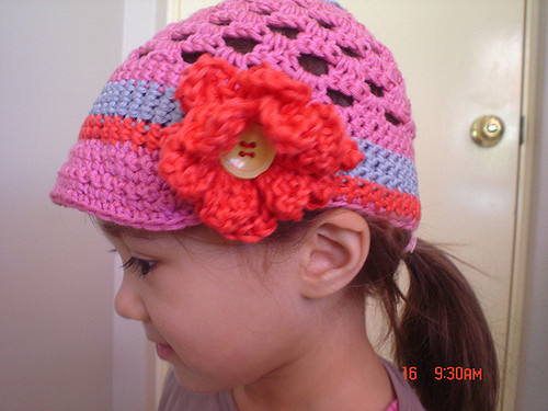 Granny Square Visor Hat with flower crochet