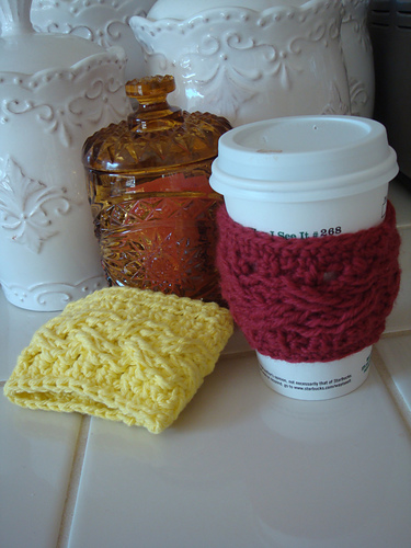 Cabled Coffee Cozy