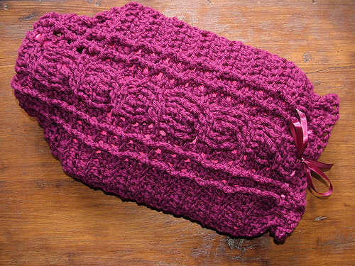 Crochet Cable Hot Water Bottle Cover