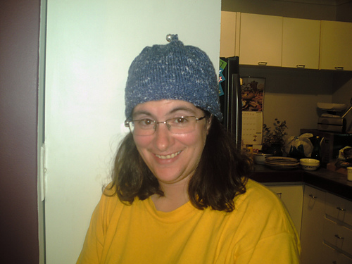 Beanie Knitted in Seed Stitch with Stalk