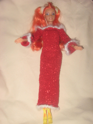 Rich Red Evening Gown with "Fur" Trim