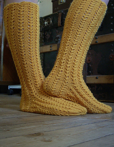 Bed Sock in Lemon Pattern Fancy Knit Stripe