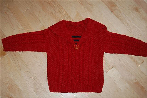 Aran Sweater with Sailor Collar and Striped Inset