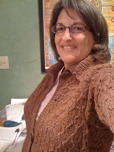 Honeycomb and Lace Ribbed Collar Cardigan