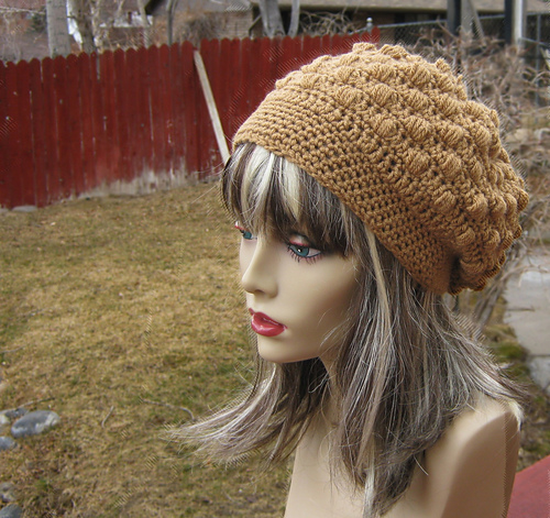 Cinnamon Puffed Stitch Slouchy Hat