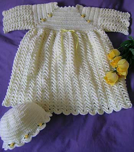 Yellow Rose Baby Dress and Hat