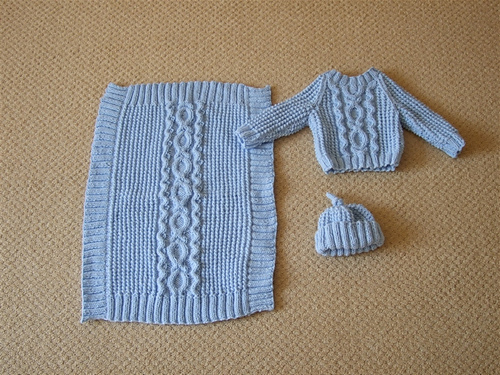 Design A - Aran Pullover, Hat, and Blanket