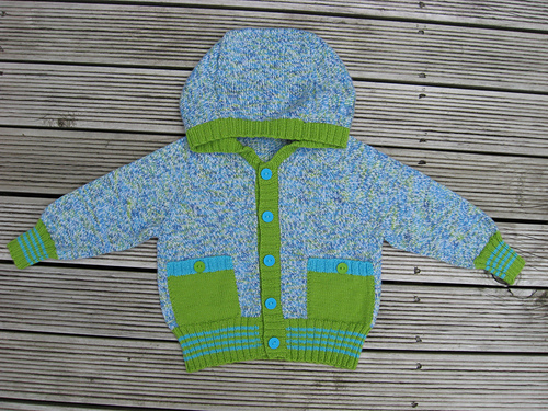 18302 Hooded raglan cardigan, pants and socks