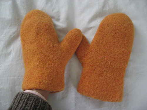 Felted wool & Mohair Mittens w/ Inside Cuff