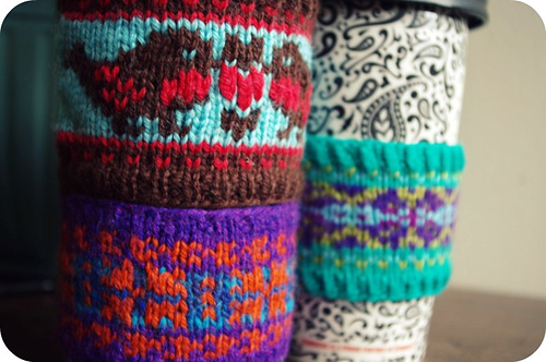 Three Colorwork Coffee Sleeves