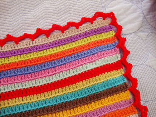 The edging of my Stripy baby blanket