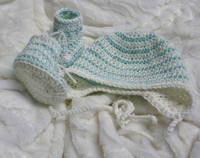 Ravelry Striped Baby Earflap Hat And Booties Pattern By 3petitesmailles