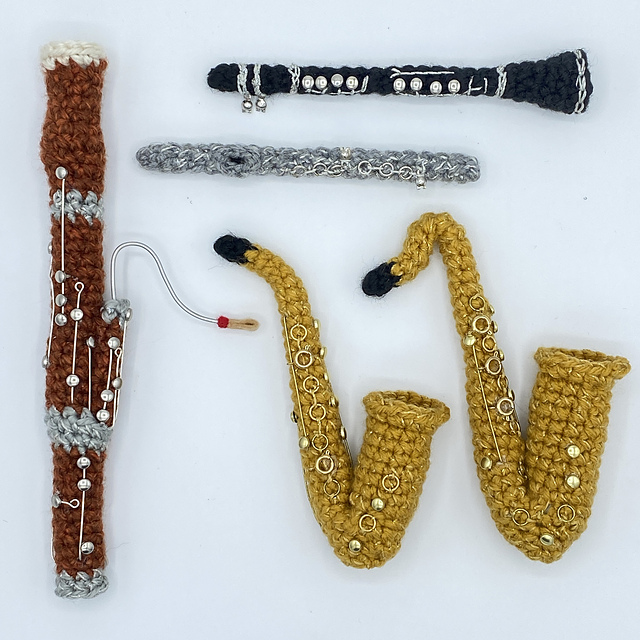 Ravelry Amigurumi Woodwinds Sax, Flute, Bassoon pattern by Allison Hoffman