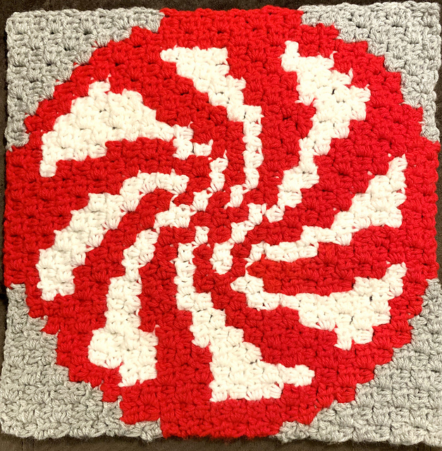 Ravelry Peppermint Starlight Candy C2C Throw Pillow Afghan pattern by