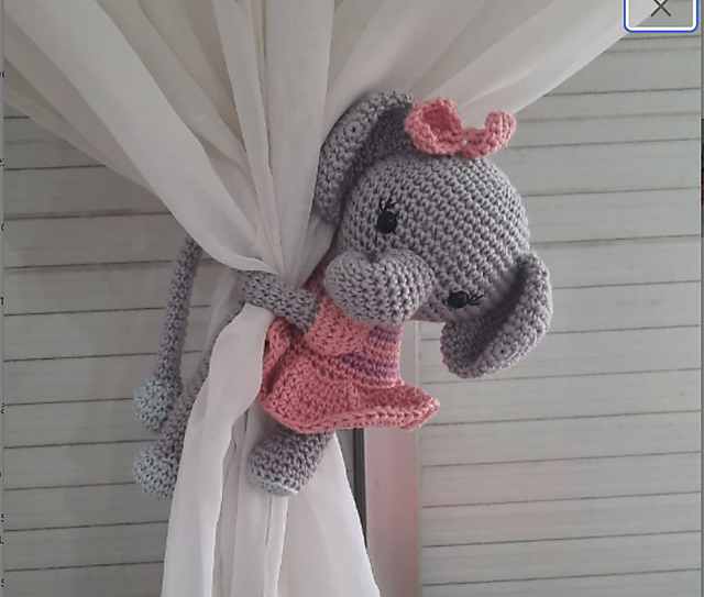 Ravelry Elephant Curtain Tie Back pattern by Angela Barros