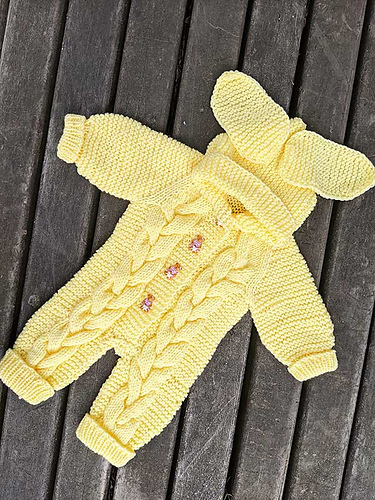 Ravelry: Bear Baby Cable Knit Romper pattern by Annanitato Lolo