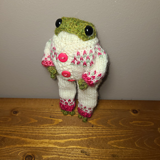 Frog and outfit knit with dk yarn and US 2 needles 