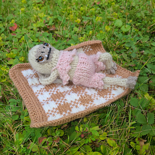 Yeti and outfit both knit with Lion Brand Wool ease and 3.5mm needles