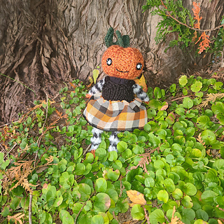 Cinna is wearing the currently named "Fabric Skirt dress" made with 3 inch ribbon, worsted weight yarn and 3.5mm needles