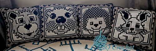 Overlay mosaic crochet with individual borders as pillow covers