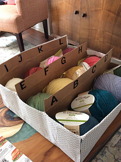Yarn organizer made from 3 soda boxes.