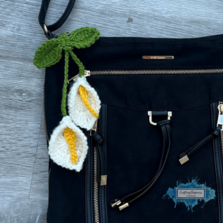 Calla Lily Flower Bag Charm Crochet Pattern by Crafting Happiness