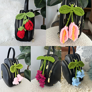 Flower Bag Charm Crochet Patterns by Crafting Happiness