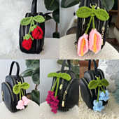 Flower Bag Charm Crochet Patterns by Crafting Happiness
