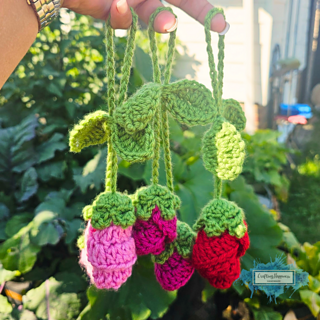 Mini Rose Flower Bag Charm Crochet Pattern by Crafting Happiness