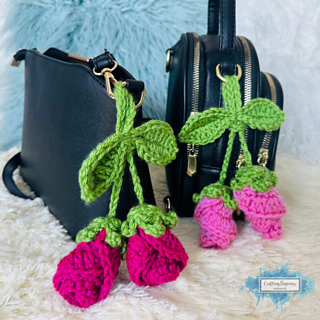 Mini Rose Flower Bag Charm Crochet Pattern by Crafting Happiness