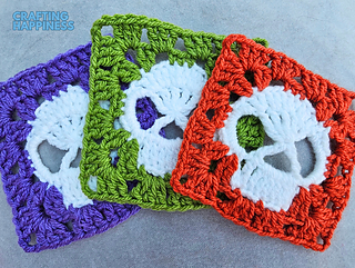 Skull Granny Square Crochet Pattern by Crafting Happiness