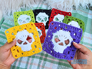 Skull Granny Square Crochet Pattern by Crafting Happiness