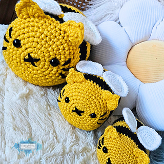 Amigurumi Cat Bee (CEE) Low Sew Easy Crochet Pattern By Crafting Happiness