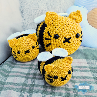 Amigurumi Cat Bee (CEE) Low Sew Easy Crochet Pattern By Crafting Happiness