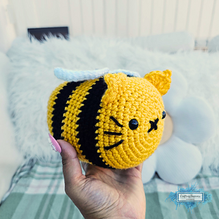 Amigurumi Cat Bee (CEE) Low Sew Easy Crochet Pattern By Crafting Happiness