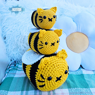 Amigurumi Cat Bee (CEE) Low Sew Easy Crochet Pattern By Crafting Happiness