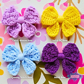 Crochet One Piece Bow Pattern (4 designs) - Crafting Happiness No Sew Pattern