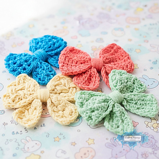 Crochet One Piece Bow Pattern (4 designs) - Crafting Happiness No Sew Pattern