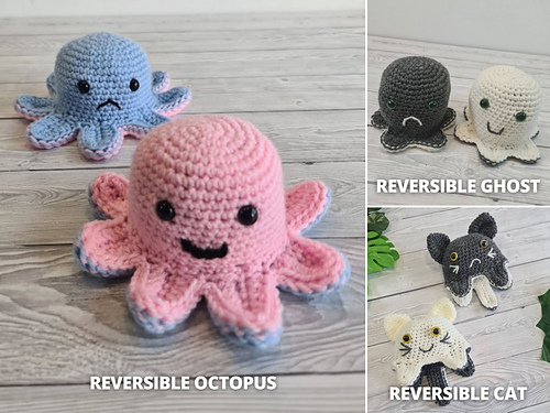 Amigurumi Reversible Octopus, Cat & Ghost Toys