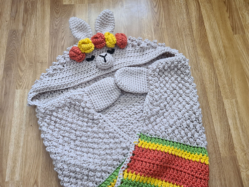 Llama Cactus Pattern Print Hooded Blanket