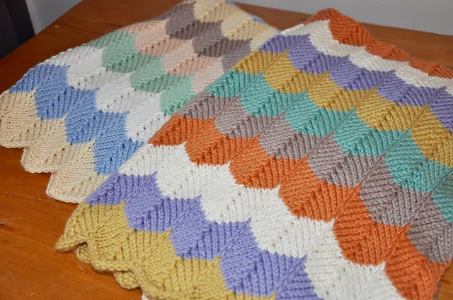 gender neutral baby blanket for beginners with easy 2 row repeat pattern.