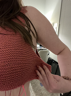 1st attempt following pattern - armholes were too deep and did not provide enough coverage. 
