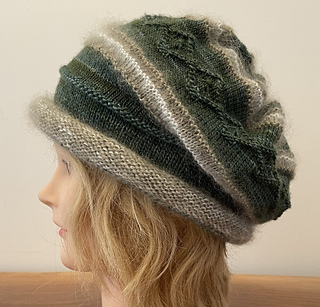 Delectable Slouch Hat version 2, Seaweed Sable colour combo, no beads on main body, with two tone rolled edge