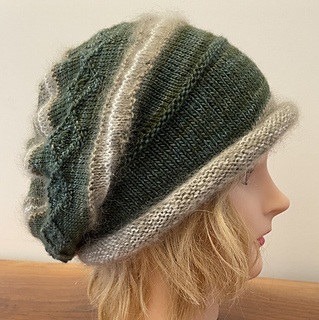 Delectable Slouch Hat version 2, Seaweed Sable colour combo, with two tone rolled edge, partly unrolled