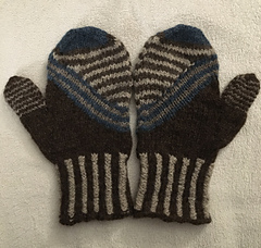 Completed mittens, blocked