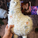 Big crochet soft toy - white plush alpaca with floral embroidery made of boucle yarn pdf pattern