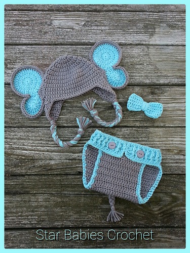 Elephant Hat and Diaper Cover for Boy or Girl photo 12