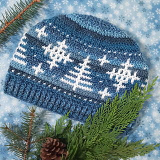 Mosaic Snowy Forest Hat Large using Lion Brand Ferris Wheel yarn