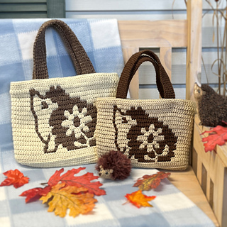 Mosaic Hedgehog Totes: 2-color version in 2 sizes