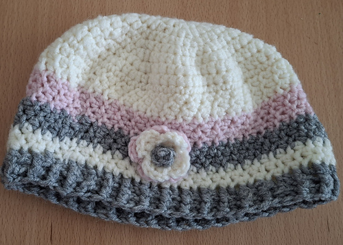 Even Moss Stitch Toddler Beanie with Flower